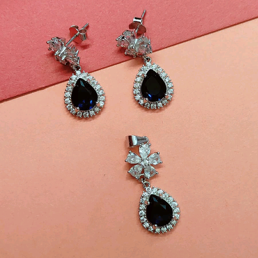 Blue CZ Pendant Set in SIlver